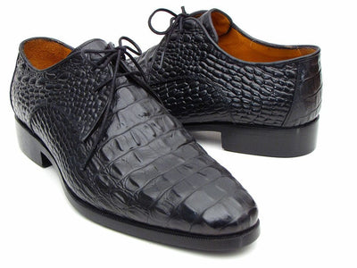 Paul Parkman Men's Black Crocodile Embossed Calfskin Derby Shoes (ID1438BLK)