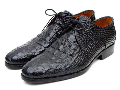 Paul Parkman Men's Black Crocodile Embossed Calfskin Derby Shoes (ID1438BLK)