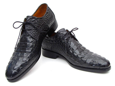 Paul Parkman Men's Black Crocodile Embossed Calfskin Derby Shoes (ID1438BLK)