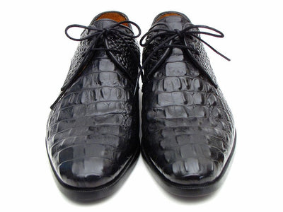 Paul Parkman Men's Black Crocodile Embossed Calfskin Derby Shoes (ID1438BLK)