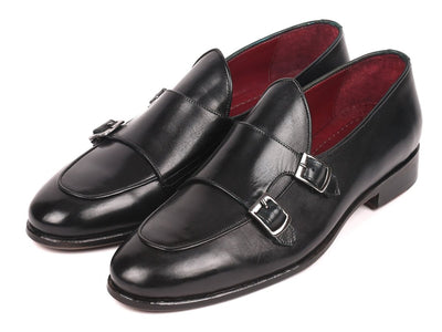 Paul Parkman Men's Black Double Monkstrap Shoes (IDHT82BLK)