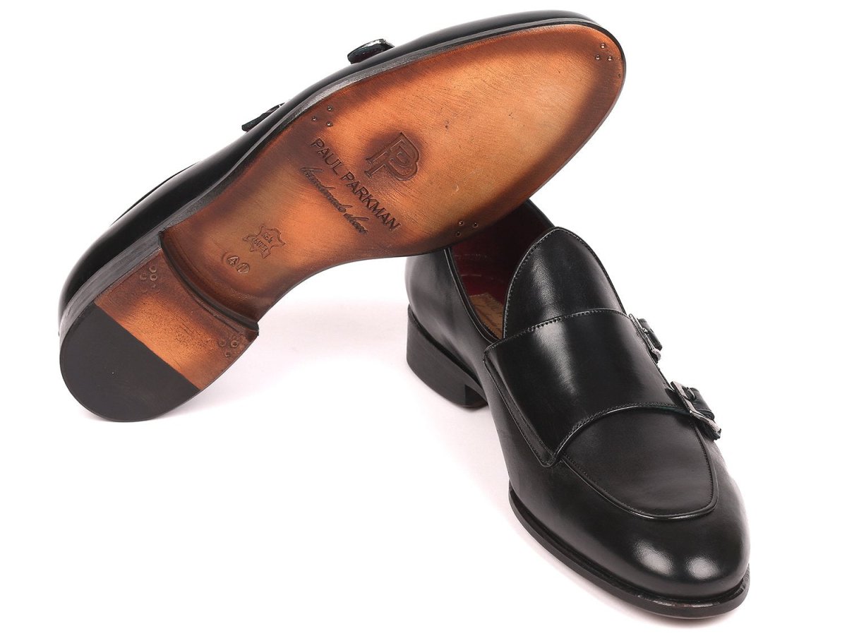 Paul Parkman Men's Black Double Monkstrap Shoes (IDHT82BLK)