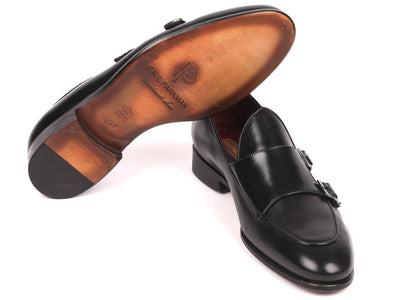 Paul Parkman Men's Black Double Monkstrap Shoes (IDHT82BLK)