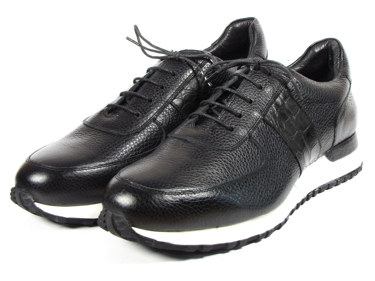 Paul Parkman Men's Black Floater Leather Sneakers (IDLP206BLK)