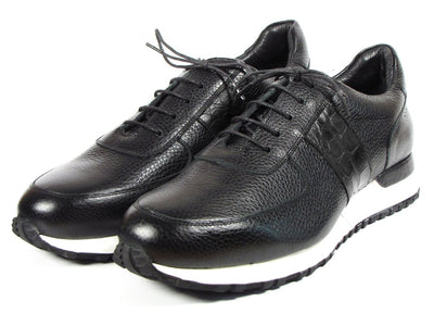 Paul Parkman Men's Black Floater Leather Sneakers (IDLP206BLK)