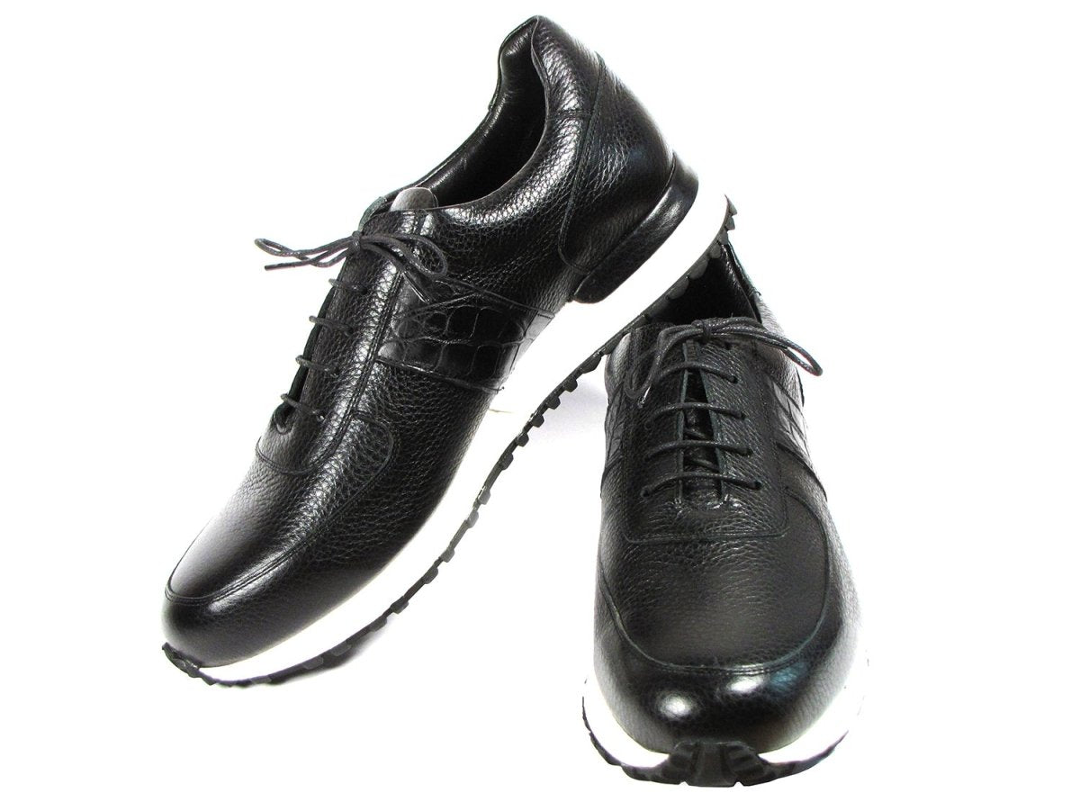 Paul Parkman Men's Black Floater Leather Sneakers (IDLP206BLK)