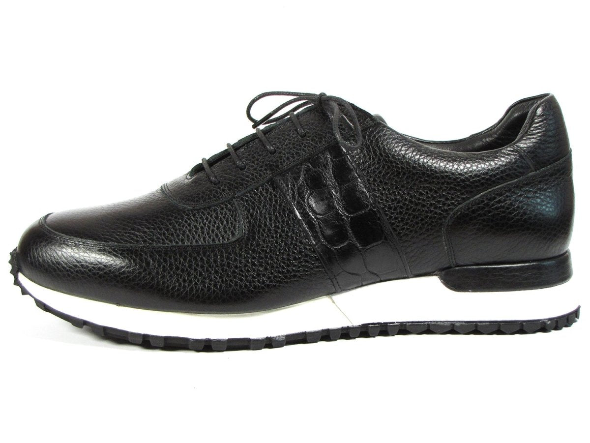 Paul Parkman Men's Black Floater Leather Sneakers (IDLP206BLK)