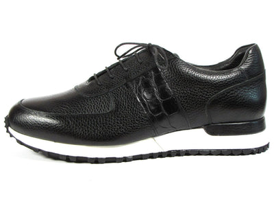 Paul Parkman Men's Black Floater Leather Sneakers (IDLP206BLK)