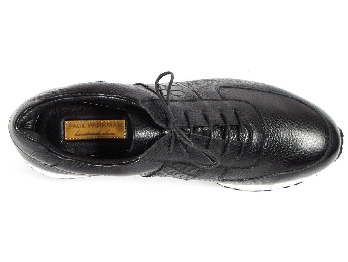 Paul Parkman Men's Black Floater Leather Sneakers (IDLP206BLK)