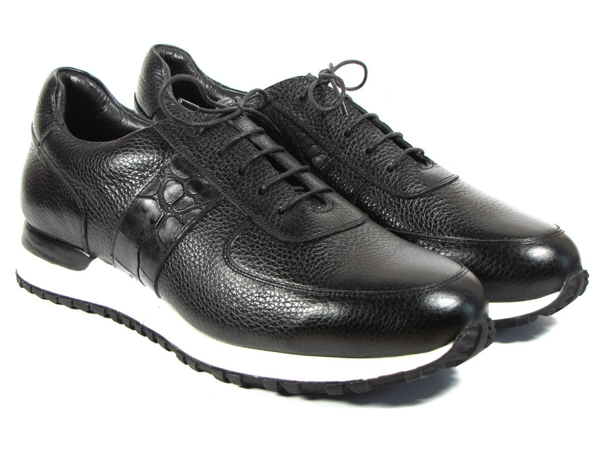 Paul Parkman Men's Black Floater Leather Sneakers (IDLP206BLK)