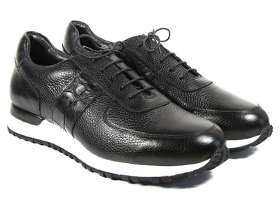 Paul Parkman Men's Black Floater Leather Sneakers (IDLP206BLK)
