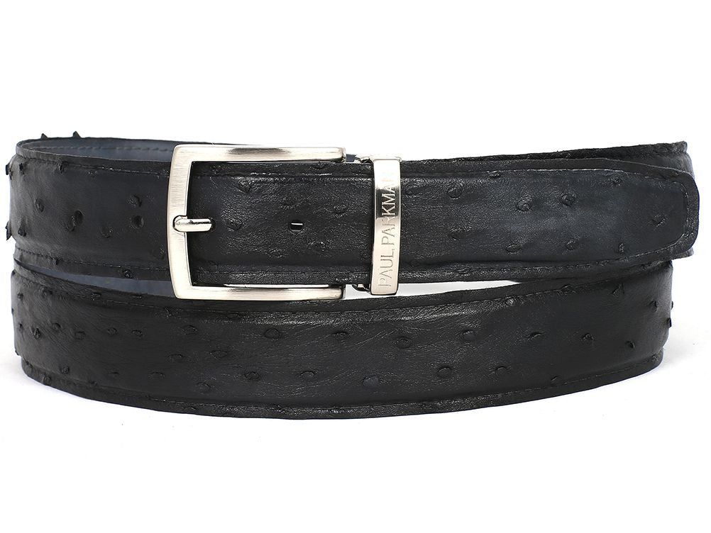 Paul Parkman Men's Black Genuine Ostrich Belt (IDB04 BLK)