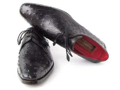 Paul Parkman Men's Black Genuine Ostrich Derby Shoes (ID33B76 BLK)