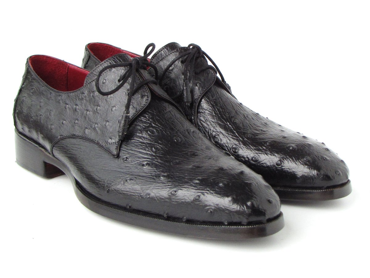 Paul Parkman Men's Black Genuine Ostrich Derby Shoes (ID33B76 BLK)