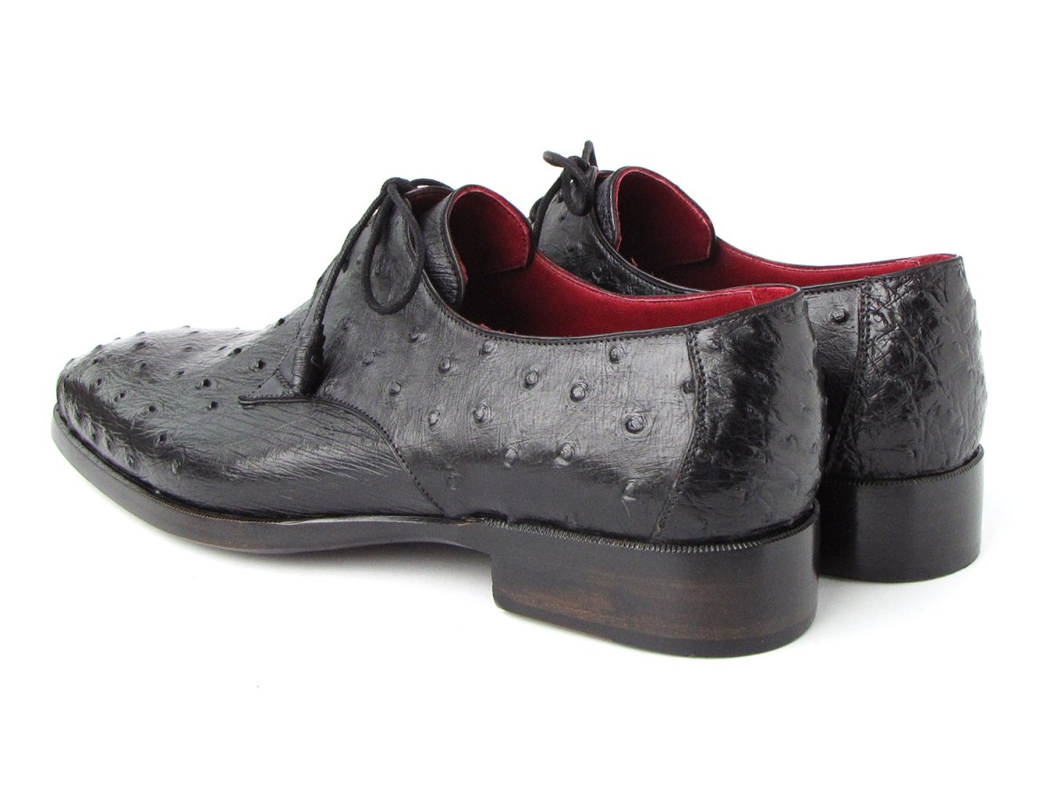 Paul Parkman Men's Black Genuine Ostrich Derby Shoes (ID33B76 BLK)