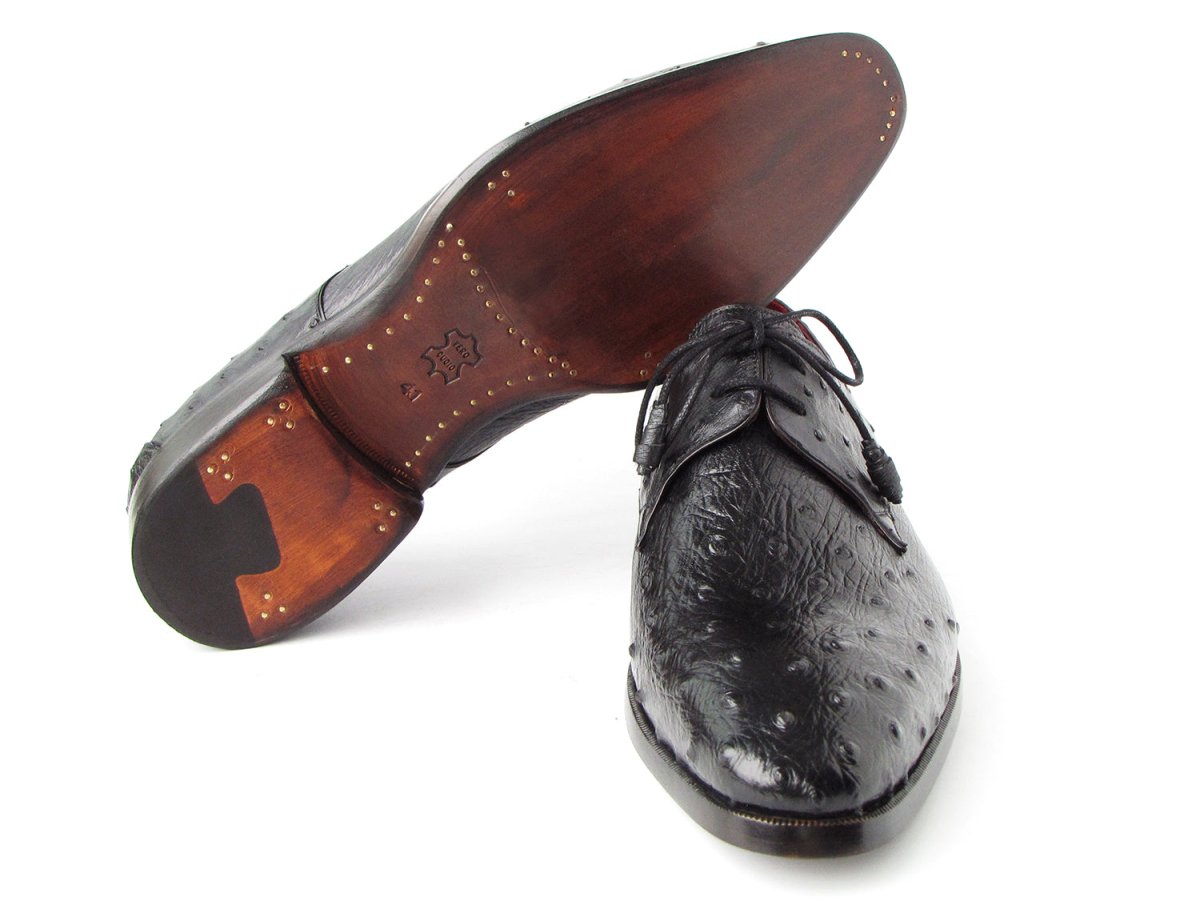 Paul Parkman Men's Black Genuine Ostrich Derby Shoes (ID33B76 BLK)