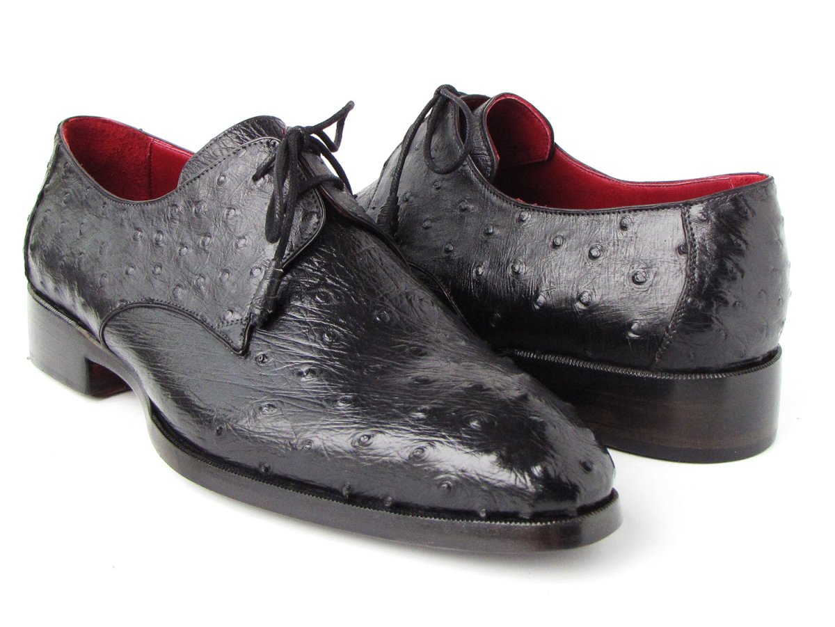 Paul Parkman Men's Black Genuine Ostrich Derby Shoes (ID33B76 BLK)