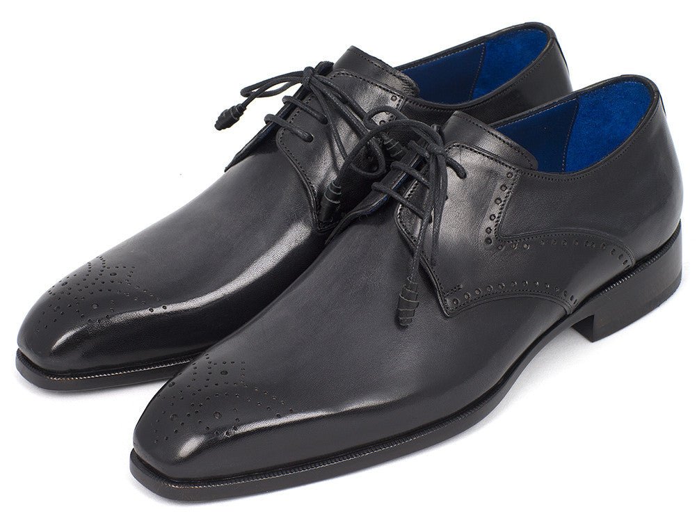 Paul Parkman Men's Black Medallion Toe Derby Shoes (ID6584 - BLK)