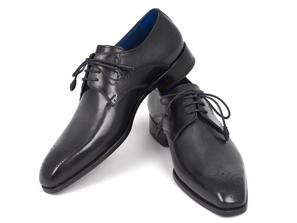 Paul Parkman Men's Black Medallion Toe Derby Shoes (ID6584 - BLK)