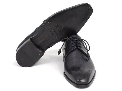 Paul Parkman Men's Black Medallion Toe Derby Shoes (ID6584 - BLK)