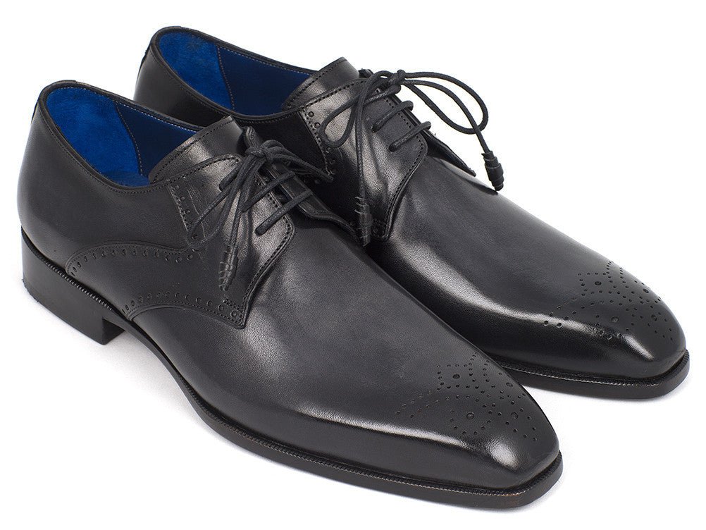Paul Parkman Men's Black Medallion Toe Derby Shoes (ID6584 - BLK)
