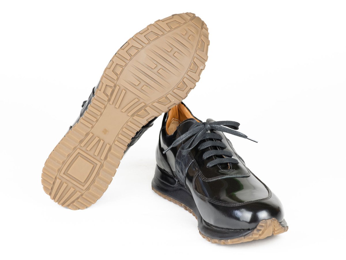 Paul Parkman Men's Black Polished Leather Sneakers (IDLP208BLK)
