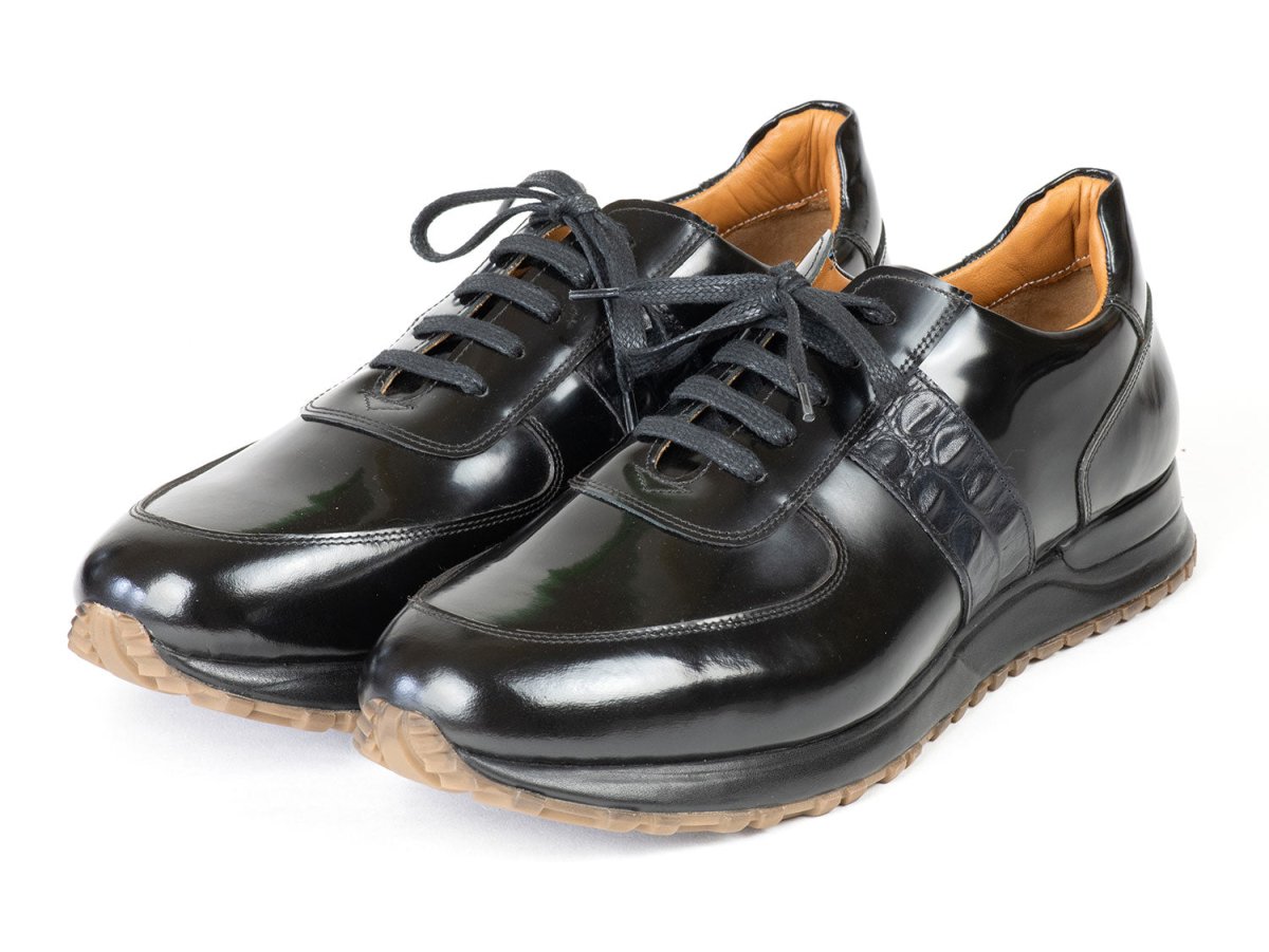 Paul Parkman Men's Black Polished Leather Sneakers (IDLP208BLK)