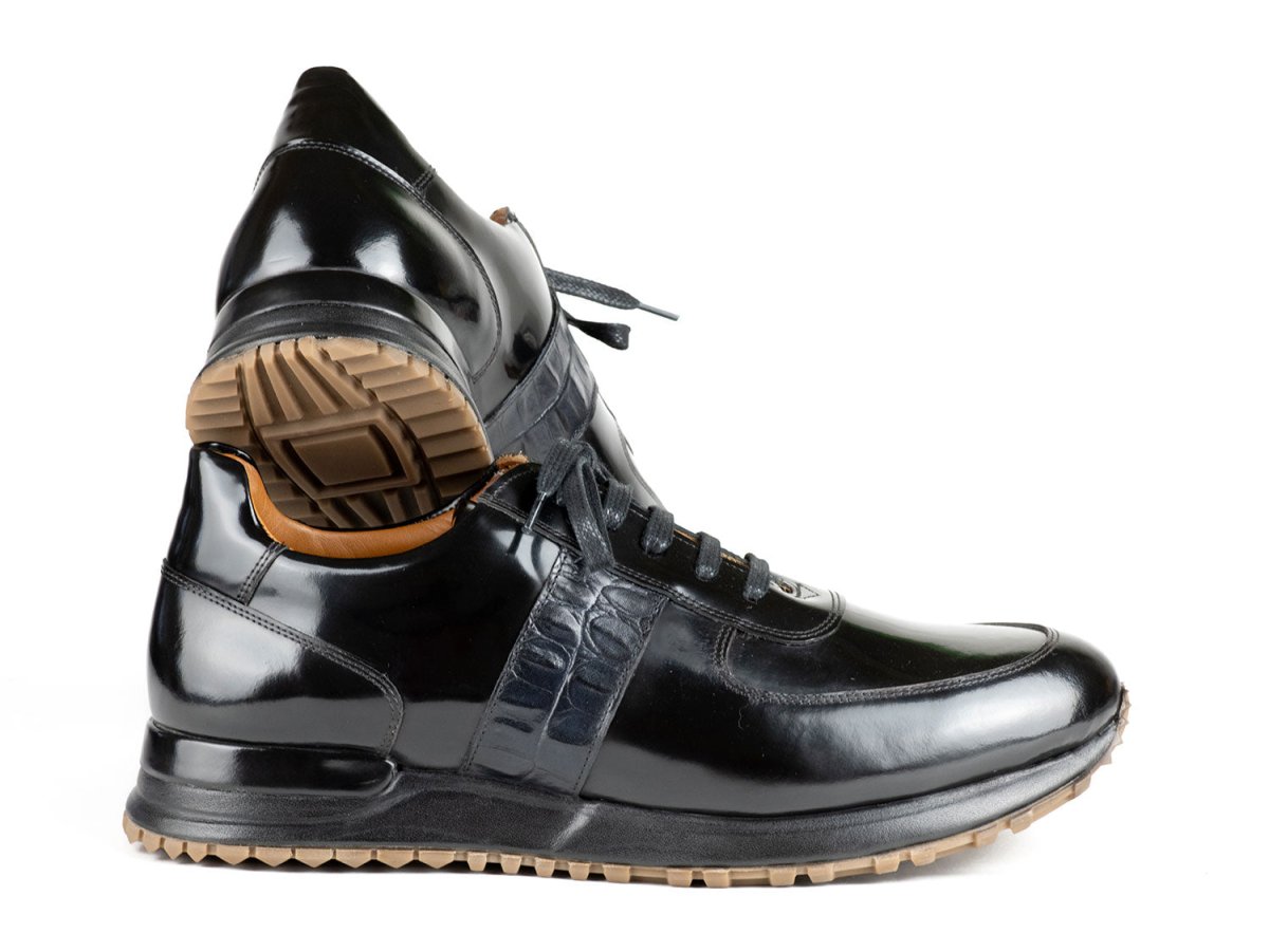 Paul Parkman Men's Black Polished Leather Sneakers (ID#LP208BLK