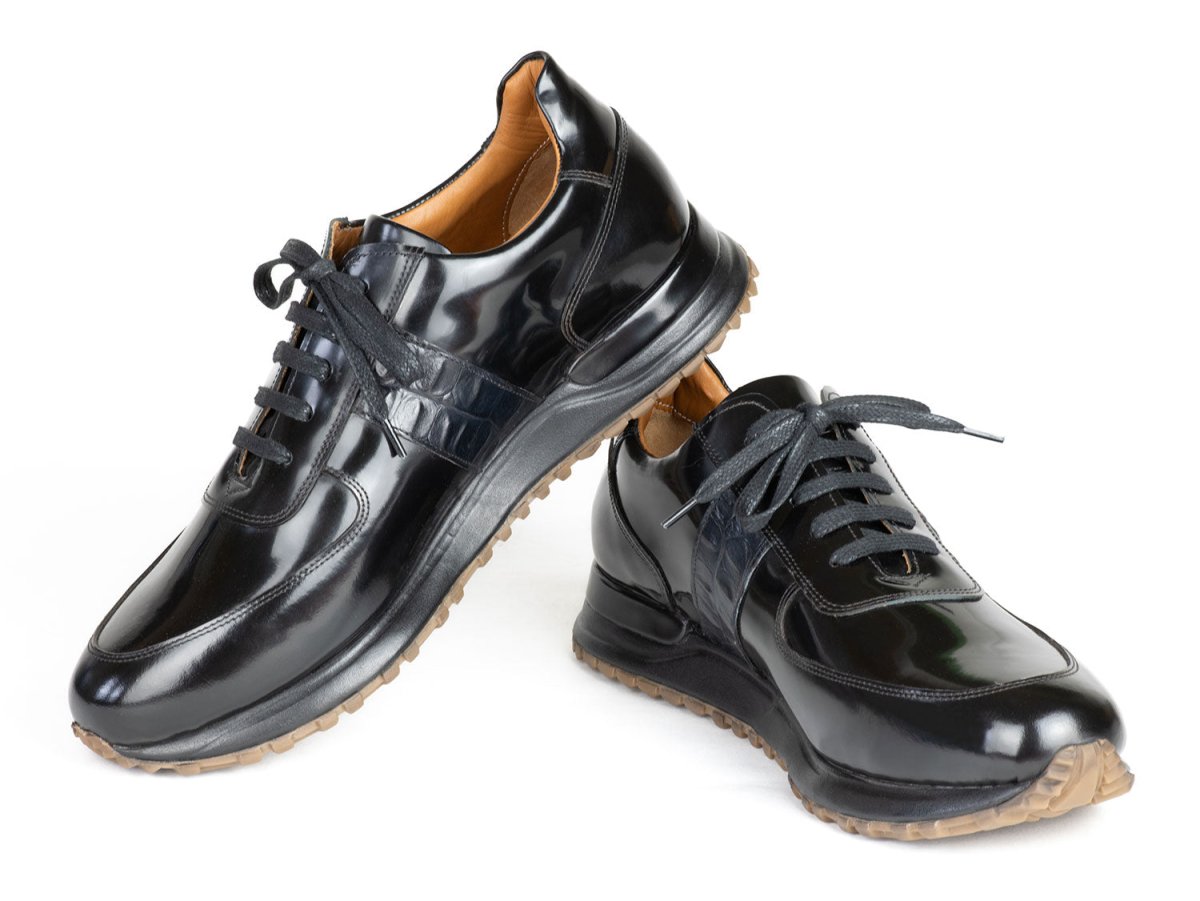 Paul Parkman Men's Black Polished Leather Sneakers (IDLP208BLK)