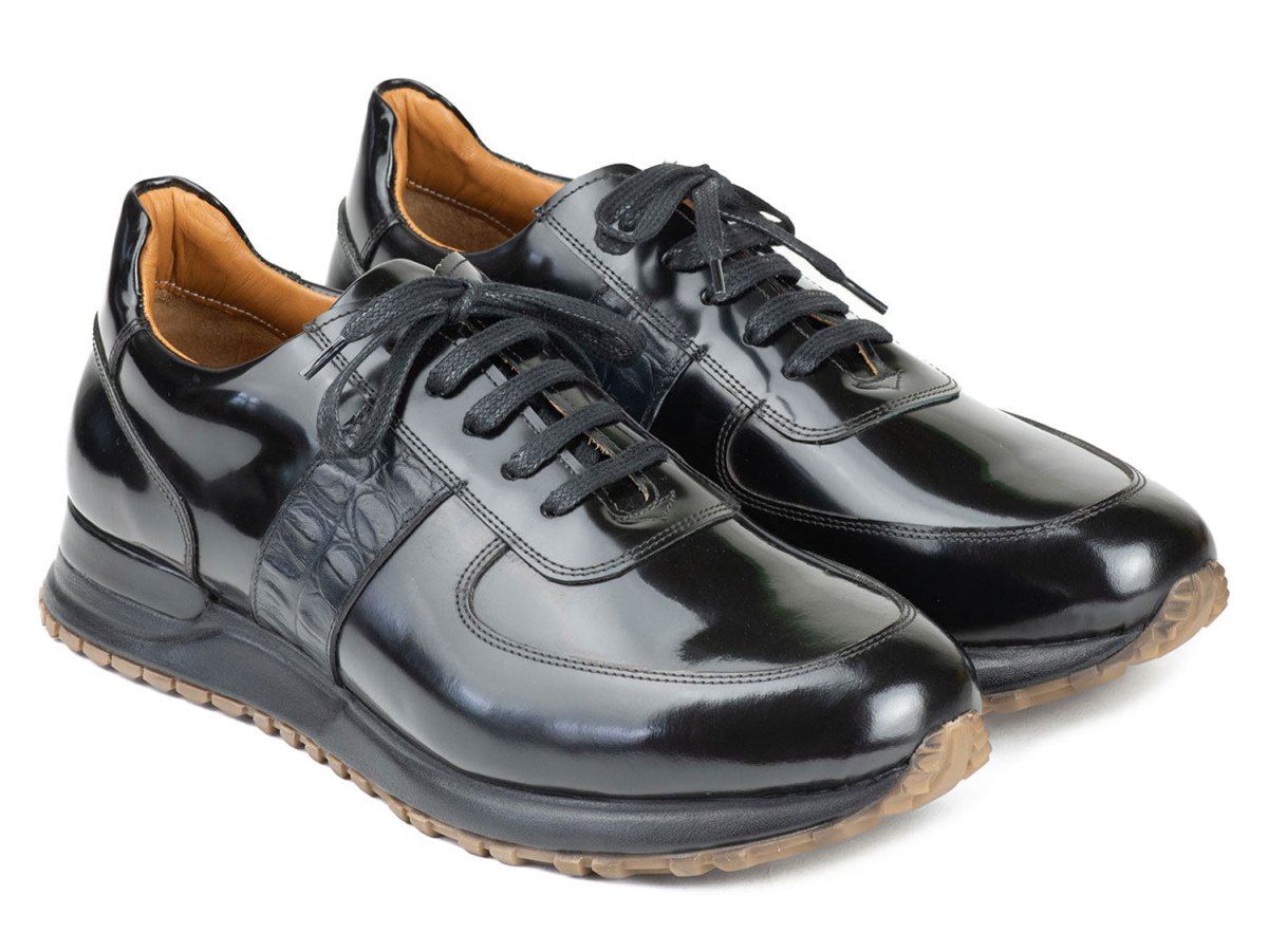 Paul Parkman Men's Black Polished Leather Sneakers (IDLP208BLK)