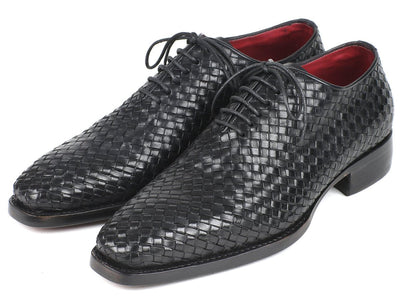 Paul Parkman Men's Black Woven Leather Oxfords (ID044WN86)