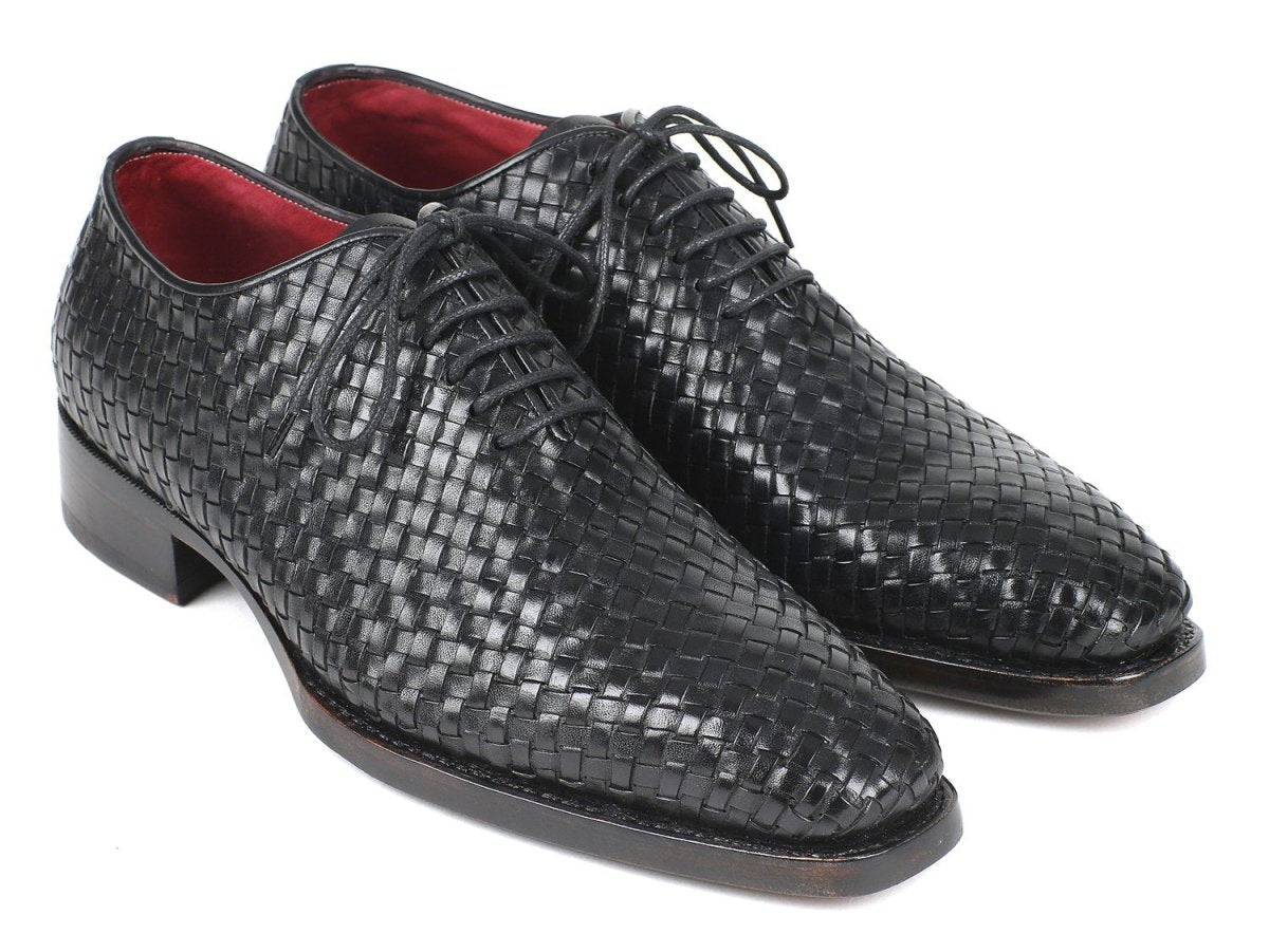 Paul Parkman Men's Black Woven Leather Oxfords (ID044WN86)