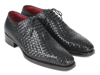 Paul Parkman Men's Black Woven Leather Oxfords (ID044WN86)