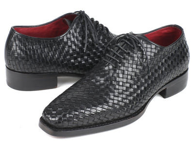 Paul Parkman Men's Black Woven Leather Oxfords (ID044WN86)