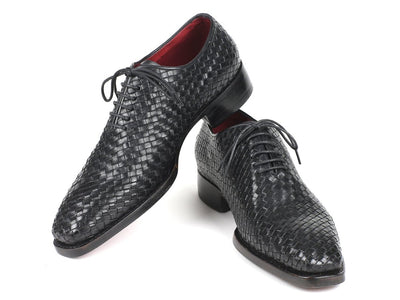 Paul Parkman Men's Black Woven Leather Oxfords (ID044WN86)