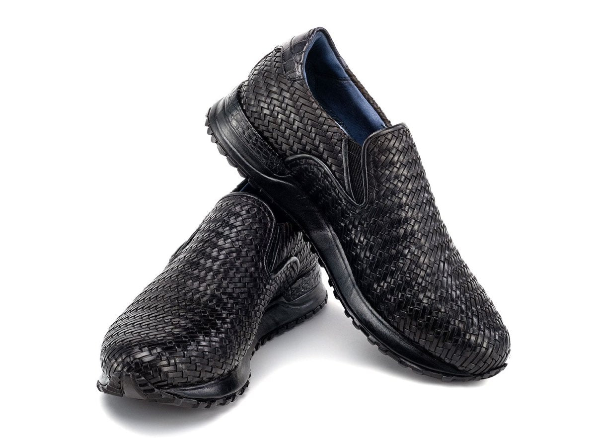Paul Parkman Men's Black Woven Leather Slip On Sneakers (IDLW204BLK)