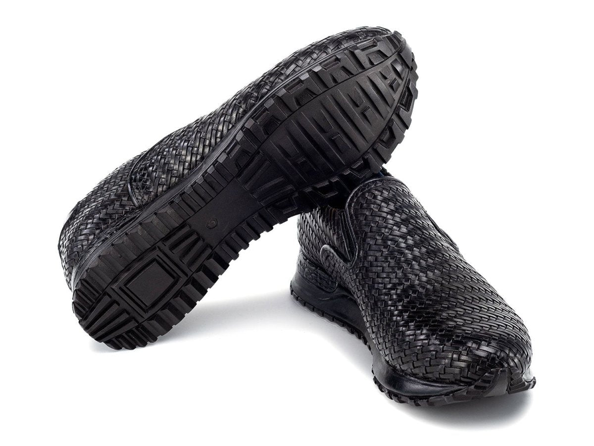 Paul Parkman Men's Black Woven Leather Slip On Sneakers (IDLW204BLK)