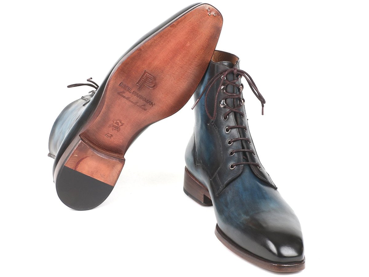 Paul Parkman Men's Blue and Brown Leather Boots (IDBT548AW)