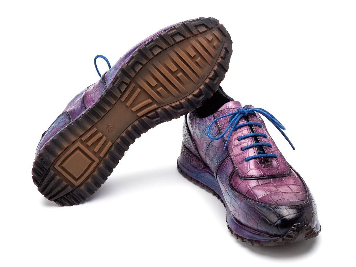 Paul Parkman Men's Blue and Purple Textured Leather Sneakers (IDLB704PNB)