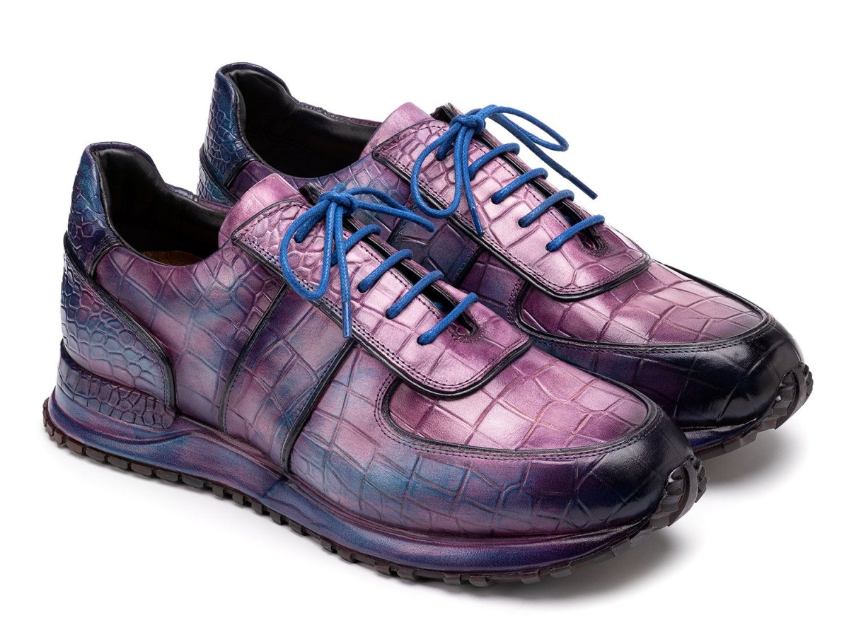 Paul Parkman Men's Blue and Purple Textured Leather Sneakers (IDLB704PNB)