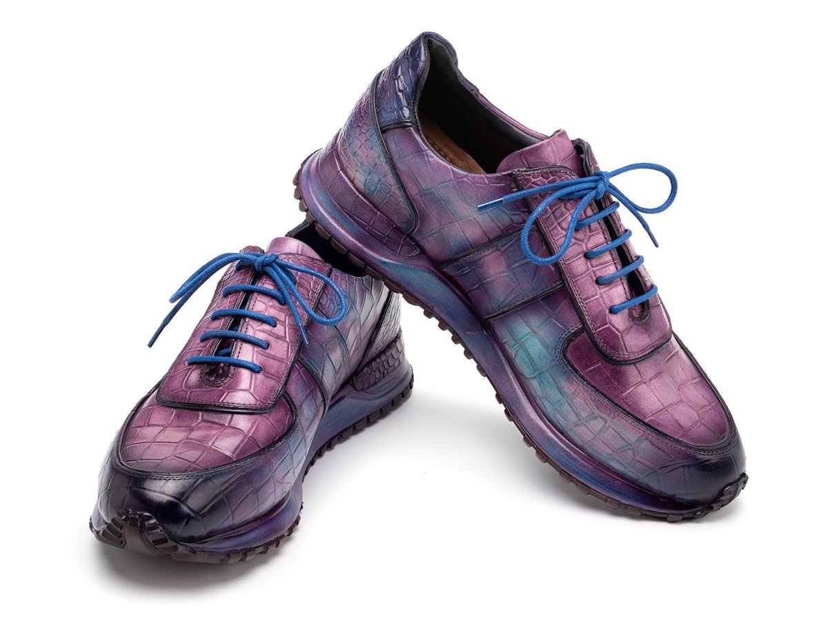 Paul Parkman Men's Blue and Purple Textured Leather Sneakers (IDLB704PNB)