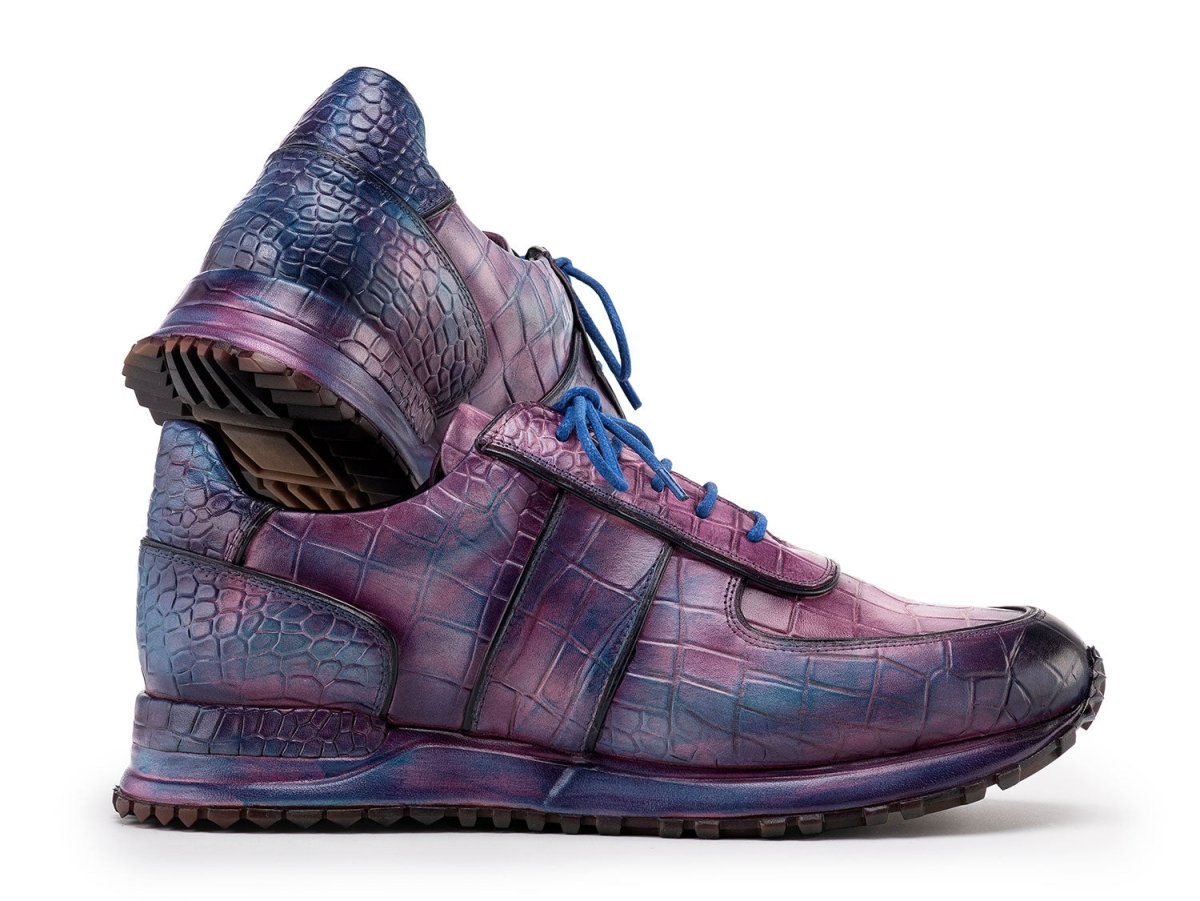 Paul Parkman Men's Blue and Purple Textured Leather Sneakers (IDLB704PNB)