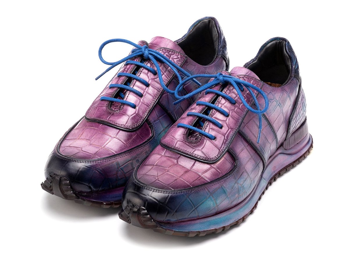 Paul Parkman Men's Blue and Purple Textured Leather Sneakers (IDLB704PNB)