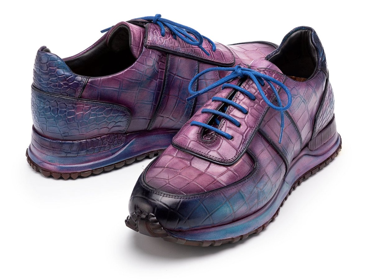 Paul Parkman Men's Blue and Purple Textured Leather Sneakers (IDLB704PNB)