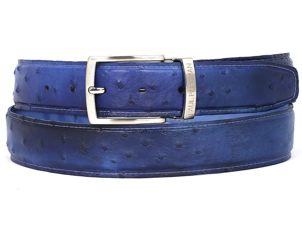 Paul Parkman Men's Blue Genuine Ostrich Belt (IDB04 BLU)
