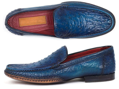 Paul Parkman Men's Blue Genuine Ostrich Opanka Stitched Moccasins (IDYL94OPK)