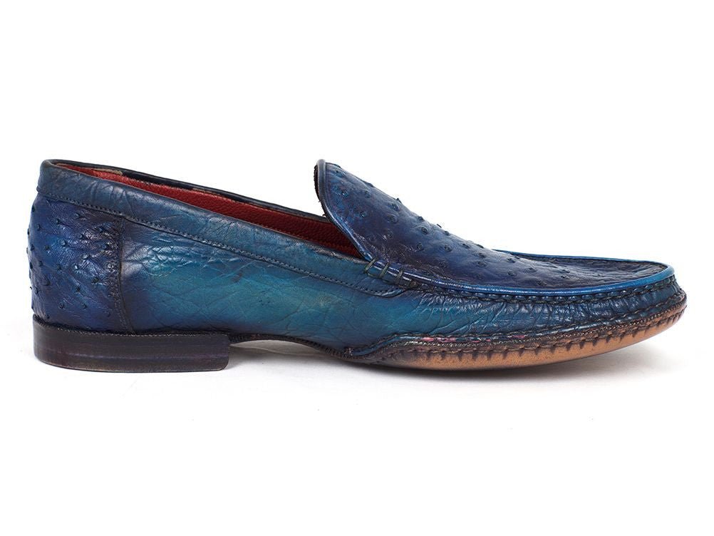 Paul Parkman Men's Blue Genuine Ostrich Opanka Stitched Moccasins (IDYL94OPK)