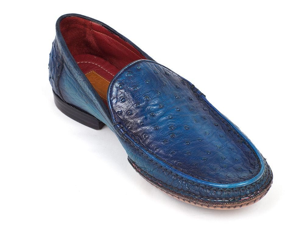 Paul Parkman Men's Blue Genuine Ostrich Opanka Stitched Moccasins (IDYL94OPK)