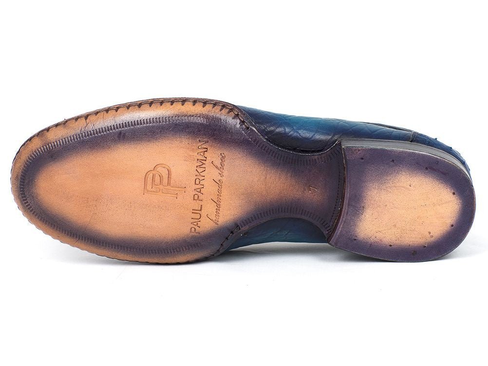Paul Parkman Men's Blue Genuine Ostrich Opanka Stitched Moccasins (IDYL94OPK)