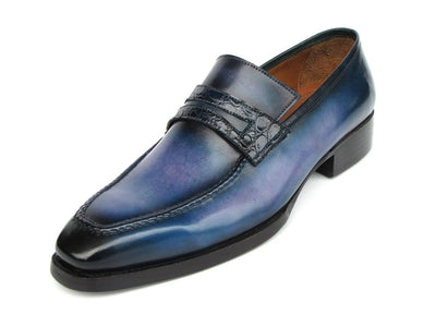 Paul Parkman Men's Blue Patina Handmade Loafers (ID6944 BLU)